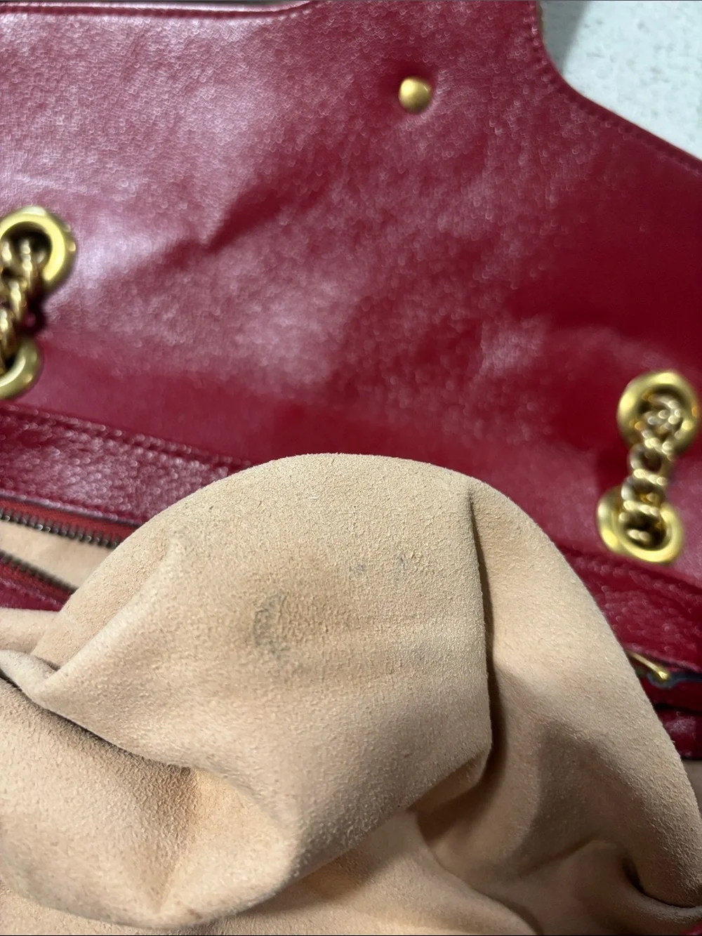 Gucci Marmont Quilted Leather Shoulder Bag size Small - Black with Red Trim